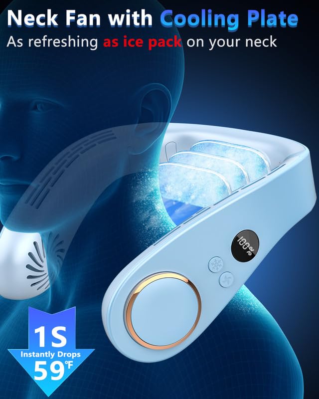 Portable Neck Fan Cooling Plate,Personal Fan Neck Hang Around,Powerful Airflow Shoulder Cooler,Fans To Wear Around Your Neck,Summer Menopause Fan Hot Flash Best Gifs for Outdoor Outside Indoor Blue Navy Blue