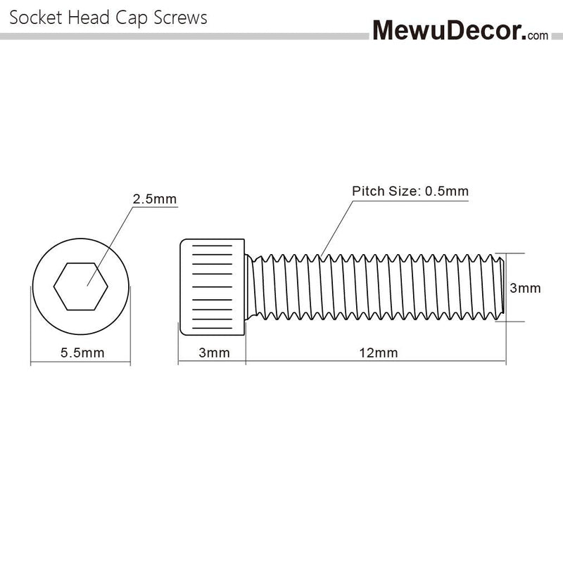 M3 x 12mm Socket Head Cap Screws Metric, Allen Socket Drive, Stainless Steel 304, Full Thread, Bright Finish, Machine Thread, 100 PCS M3 x 12mm