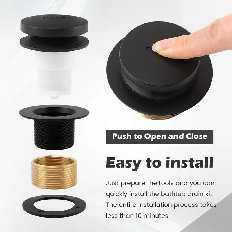 Bathtub Drain Tip-Toe Trim Set with Two-Hole Overflow Faceplate, Bath Tub Drain Conversion Kit Replacement Bathtub Drains Stopper Assembly with Universal Fine & Coarse Thread(Color:Matte Black) Matte Black