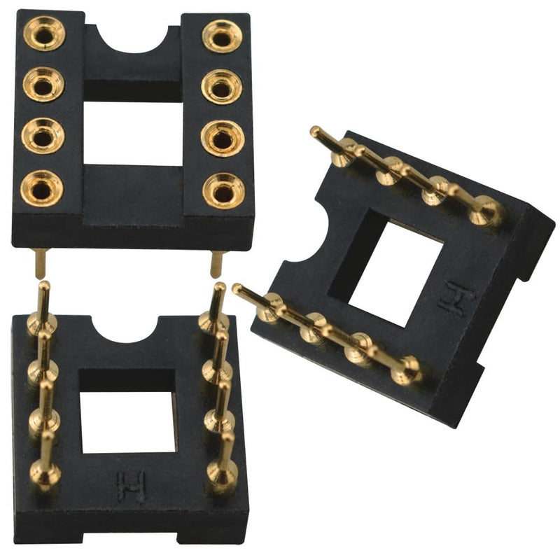 10PCS Fully Gold Plated DIP IC Chip Socket Adapter 2 Rows of 8 Round Pin Soldering 7.6mm Line Spacing Operational Amplifier Socket Integrated Circuits for PCB Board Electronic Component