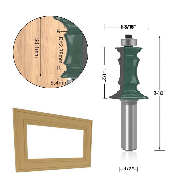 OLETBE 2 PCS Router Bit Set 1/2-Inch Shank Woodworking Wood Molding Cutter Mitered Panel Cabinet Door Router Bits Sets Woodwork Router Cutting Tools Picture Frame Router Bits(Steel) STEEL