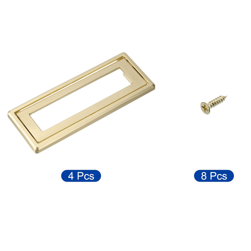 uxcell 4 Pcs Flush Pull Handle, 3.8 Inch Hole Center Hidden Recessed Furniture Grip Cabinets Door Square Pull Ring Handles with Screws for Drawers Cupboard, 4.5 Inch Length, Gold 3.8"