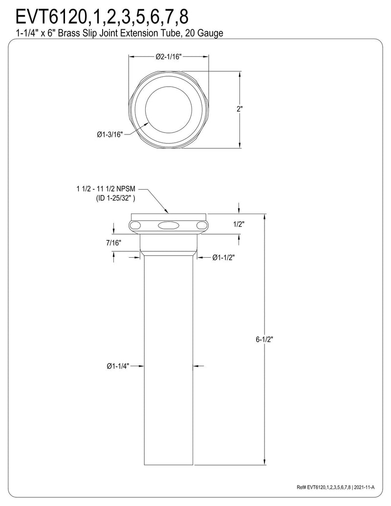 Fauceture EVT6128 Possibility 1-1/2" to 1-1/4" Step-Down Tailpiece, 6" Length, Brushed Nickel