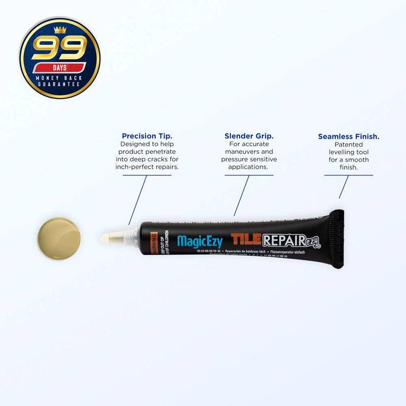 MagicEzy Tile RepairEzy (Honey Beige) Ceramic Tile Repair Kit - Cracked Chipped Bathroom Floor Tiles Honey Beige