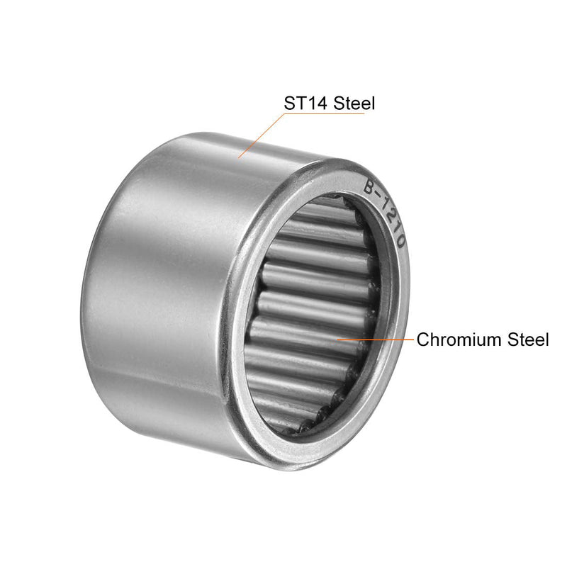 uxcell B1210 Needle Roller Bearings, Full Complement Drawn Cup, Open, 3/4-inch I.D. 1-inch OD 5/8-inch Width 6670N Static Load 4010N Dynamic Load 5500Rpm Limiting Speed 2pcs 3/4x1x5/8"