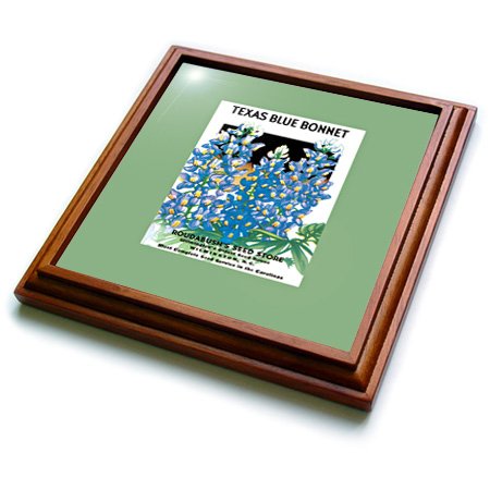 3dRose Texas Blue Bonnet Seed Packet Reproduction Trivet with Ceramic Tile, 8 by 8", Brown