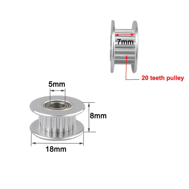 FULARR 10Pcs Premium Aluminum Alloy Timing Belt Idler Pulley, 20 Teeth 5mm Bore GT2 Idler Pulley, with Dual Ball Bearing, for 3D Printer 6mm Width Timing Belt