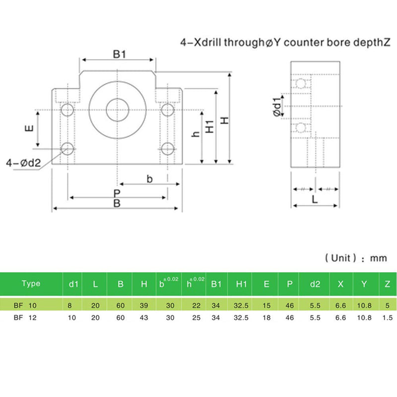 Standard End Supports 1PCS BK10, 1PCS BF10 for CNC Machine Parts SFU1204 Ball Screw BKBF10