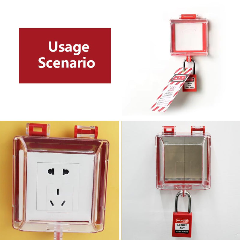 2 Pack Emergency Stop Push Button Cover Lockout, Switch Cover Box Lock Out Transparent High-Strength Resin, Red Impact-Resistant with Removable Base & 2 Lock Holes 2 Pack Switch Push Button Lockout Box