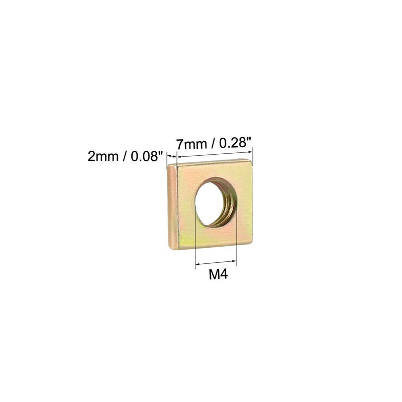 uxcell Square Nuts, M4x7mmx2mm Yellow Zinc Plated Metric Coarse Thread Assortment Kit, 50 Pcs M4x7mm(L)x2mm(H)