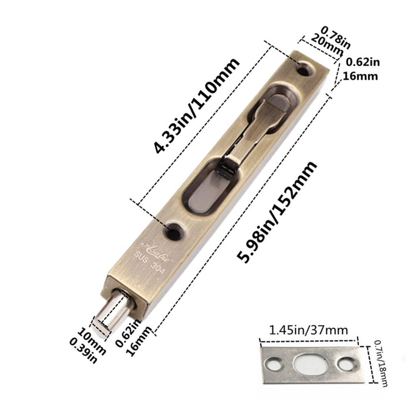 szhdxsy 304 Stainless Steel 6 inch(15cm) Security Double Door Lever Action Flush Bolt Latch, French Door Slide Bolt Lock, Bronze (2-Pack)
