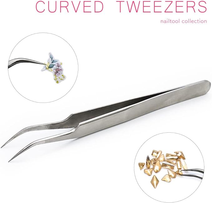 deko・neiru For Precision Tweezers (Curved) with Rhinestone Accents with Easy Catch LED Gel Nail Supplies - NewNest Australia