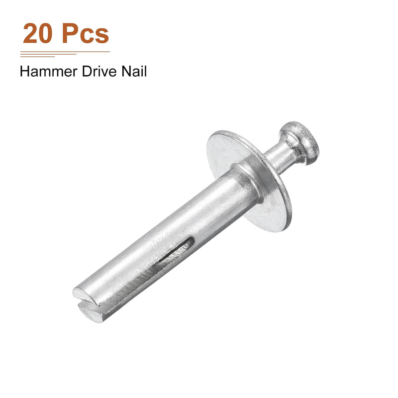 1/4" x 1-1/4"(D x L) Hammer Drive Nail - 20Pack - Good for Concrete Drywall - Carbon Steel Drive Expansion Anchors - Silver 20
