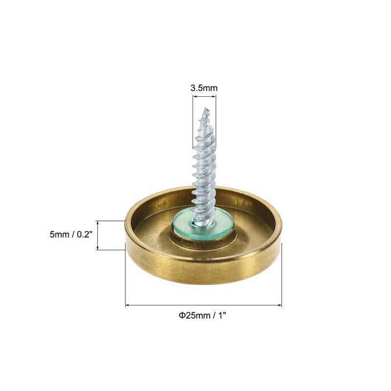 uxcell Mirror Screws, Decorative Cap Fasteners Cover Nails, Electroplated, Bright Golden 25mm/1" 4pcs 25 mm