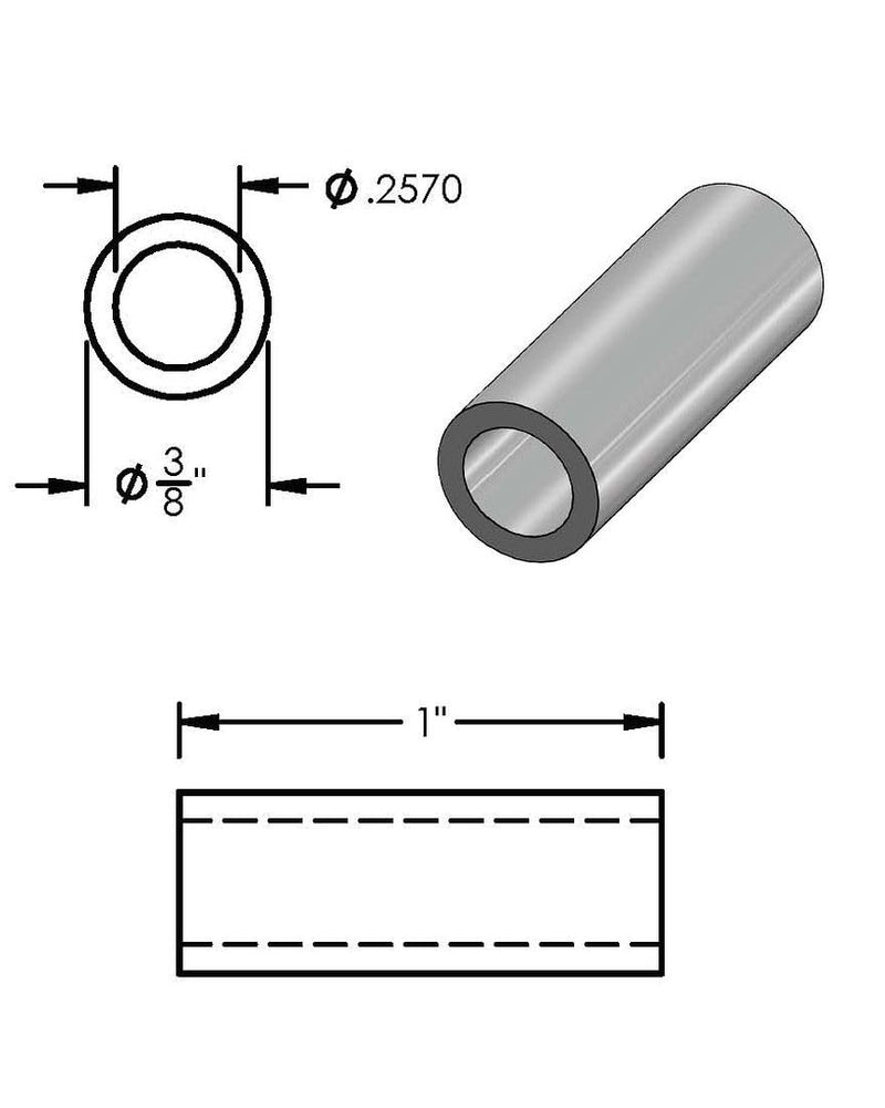 Aluminum Spacer 3/8" OD x 1/4" ID, Round Spacer, Unthreaded Standoff, Bushing, Plain Finish, Fits Screws Bolts 1/4" or M6 by Metal Spacers Online (1" Length, 10 Pack) 1" Length