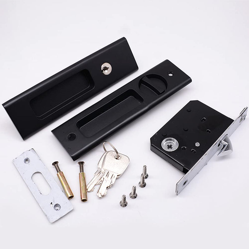 6.3” Privacy Pocket Door Lock Hardware,Invisible Door Handle with Keys,Recessed Door Handle for Pocket Sliding Door Lock Furniture Hardware,Matte Black 1 Pack