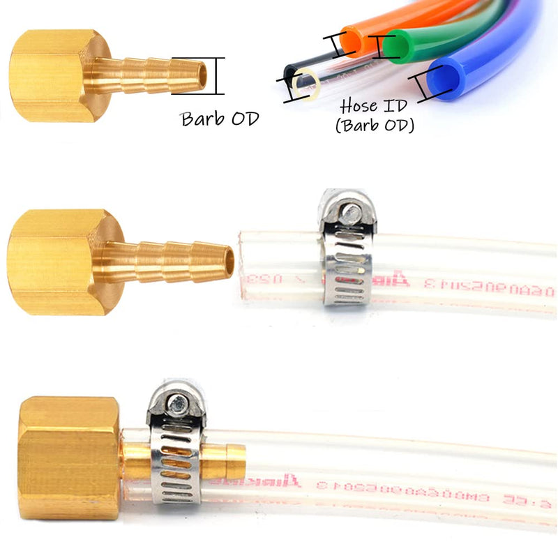 6PCS Brass Hose Barb Fittings 1/4" NPT Female to 1/8" Barb Adapter Connector for Water/Oil/Gas 1/8"Barb 1/4"NPT Female