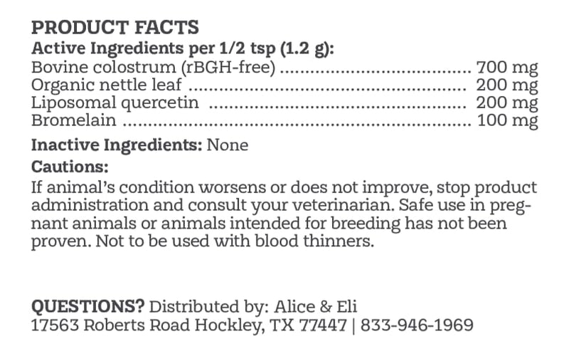Alice & Eli Happy Skin - Seasonal Allergy Support with Quercetin & Bovine Colostrum - for Dogs with Sensitive Skin or Environmental Allergies