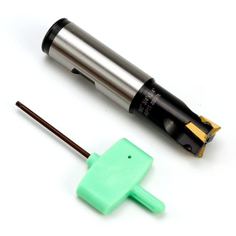 OSCARBIDE Indexable End Mill, 3/4" Shank, 3/4" Cutting Dia, 3-1/2" Length, 90°, AP11, 3 Flutes, 3pcs APKT11T3 Carbide Inserts