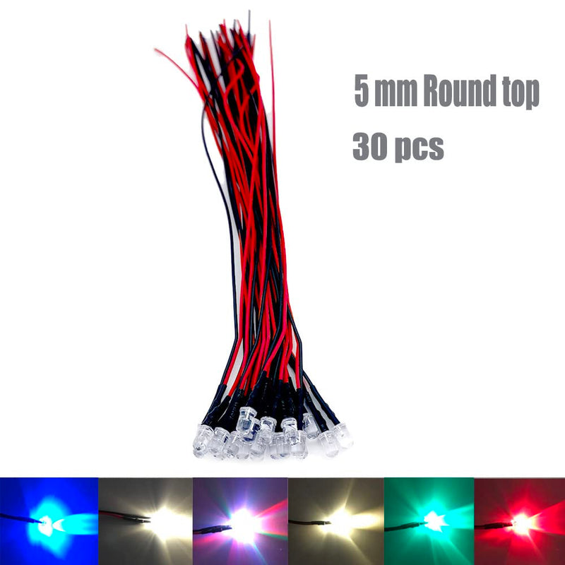 30pcs 12 Volt 5mm Round top RGB Slow Flash LED Lights Emitting Diodes Pre Wired 7.9 Inch DC 12V LED Light Water Clear Lens Small LED Lamps (5mm Round top, RGB Slow Flash (30pcs)) RGB Slow flash (30pcs)