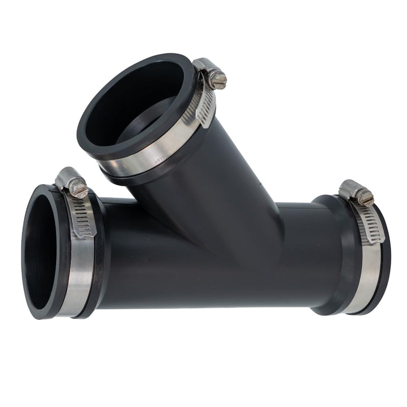 Fernco 2 in. Hub Flexible PVC Wye DWV Pipe Fitting Connector for Cast Iron, Steel and Plastic Connections in Black (Pack of 2) 2 Inch (Pack of 2)