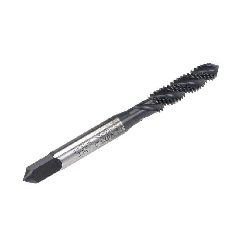 uxcell M6 x 1.0 Spiral Flute Thread Tap, Metric Machine Threading Tap HSS Nitriding Coated, Round Shank with Square End, H2 Tolerance, 2pcs M6 x 1.0mm