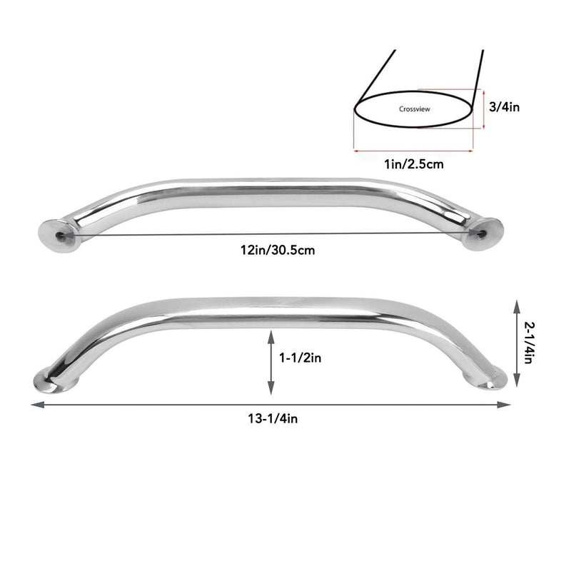 Boat Grab Handle, 9/12/16/18 Inch 304 Stainless Steel Boat Handrail, Polished Boat Grab Bar, Heavy Duty Multipurpose Marine Rail for Marine Boat,Yacht, RV, Easy to Install 12 in