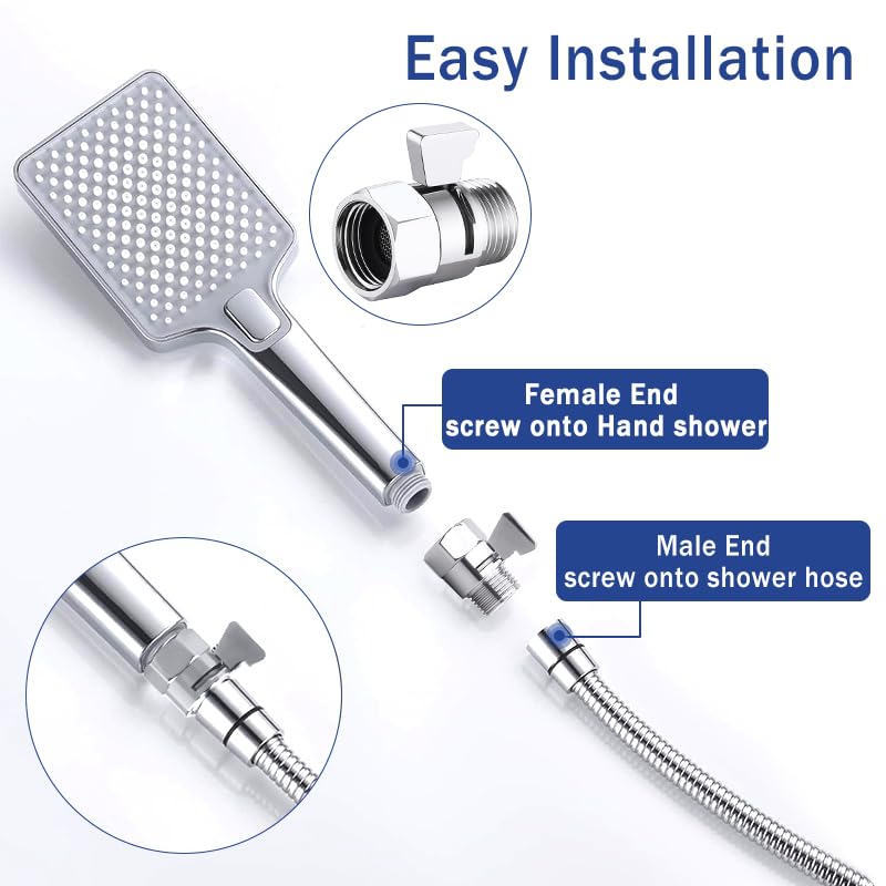 Shower Head shutoff Valve,100% Solid Brass shutoff Valve for shower head,Water Flow Control Valve,Water Pressure Regulator G1/2 G1/2 Chrome