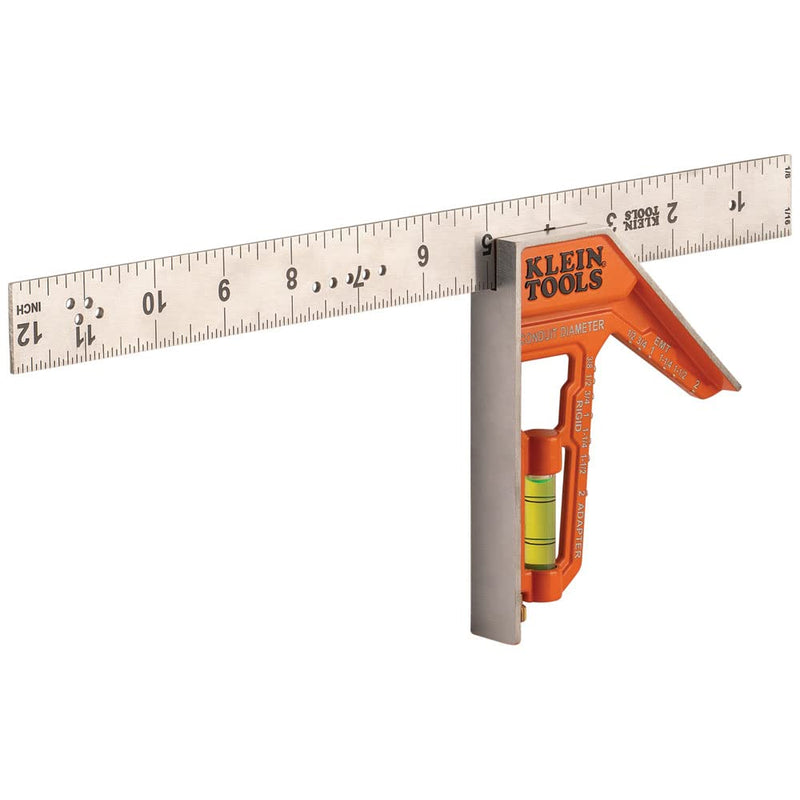 Klein Tools 935CSEL Combination Square Ruler for Electricians and Carpenters, Stainless Steel Double Sided Ruler, Bubble Level, Magnetic