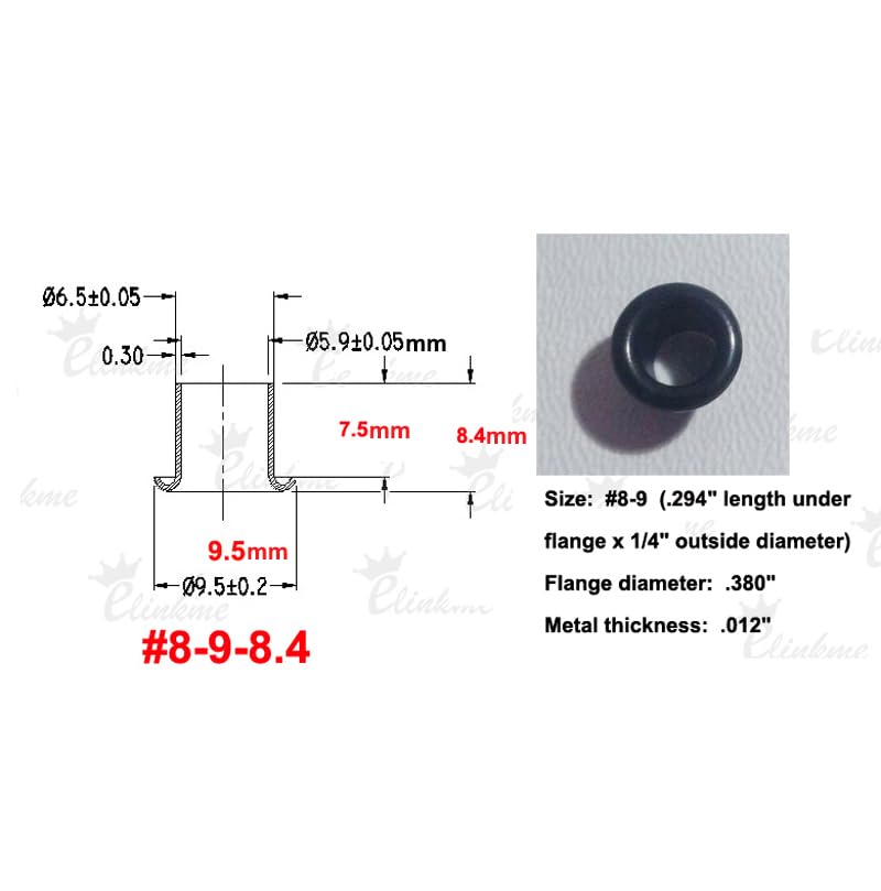1 Tools with 200pcs #8-9-8.4mm (.294 Length Under Flange x 1/4" Outside Diameter) Black Brass Eyelets Rivets for .080 - .093 Kydex Holster Fastener（Black）