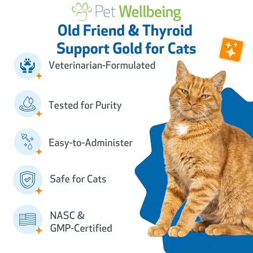 Pet Wellbeing Old Friend & Thyroid Support Gold for Senior Cats - NASC Certified & Vet-Formulated Senior Wellness & Thyroid Balance Bundle, Herbal Liquid Formula, Natural Bacon Flavor, 2 (2oz)