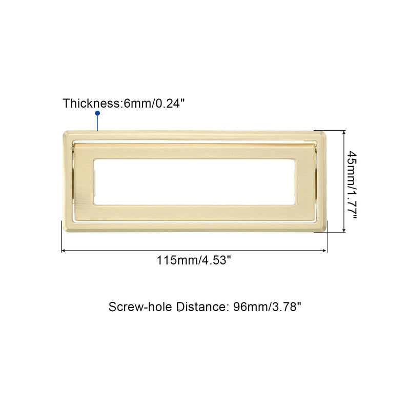 uxcell 4 Pcs Flush Pull Handle, 3.8 Inch Hole Center Hidden Recessed Furniture Grip Cabinets Door Square Pull Ring Handles with Screws for Drawers Cupboard, 4.5 Inch Length, Gold 3.8"