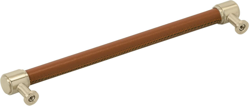 Signature Hardware 954069-O-81316 Lazzara 8-13/16 Inch Center to Center Cognac Leather Bar Cabinet Pull Golden Champagne