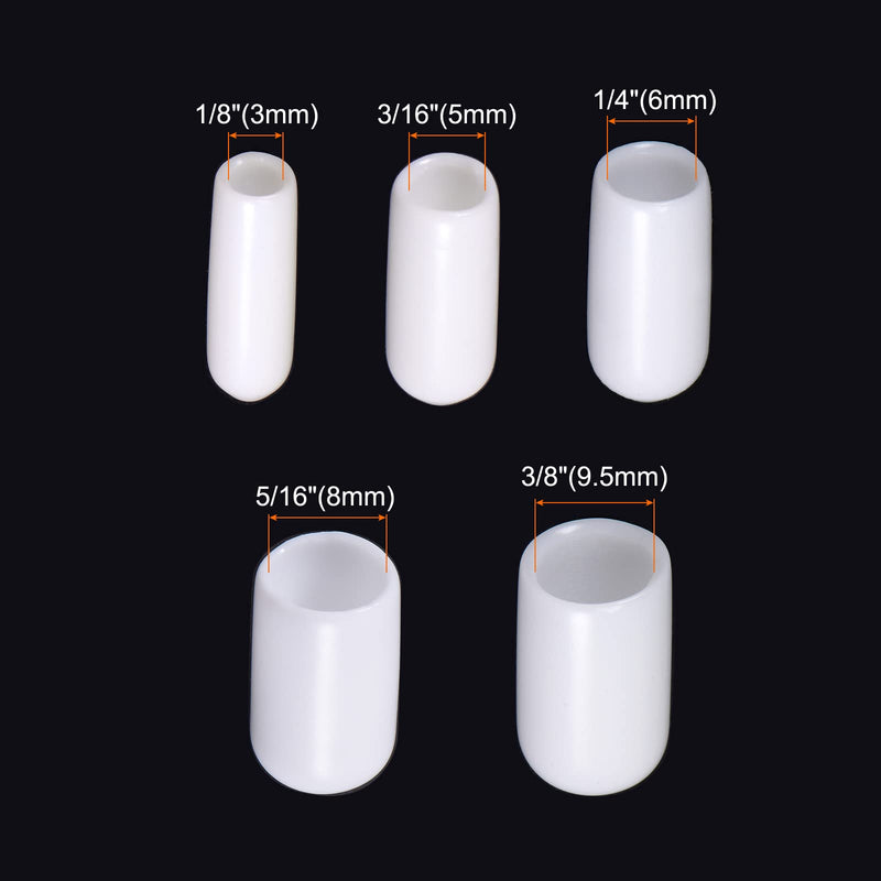 MECCANIXITY Round End Caps Rubber Cover 50pcs 1/8" 3/16" 1/4" 5/16" 3/8" White Screw Protector for Screw Bolt Pipe