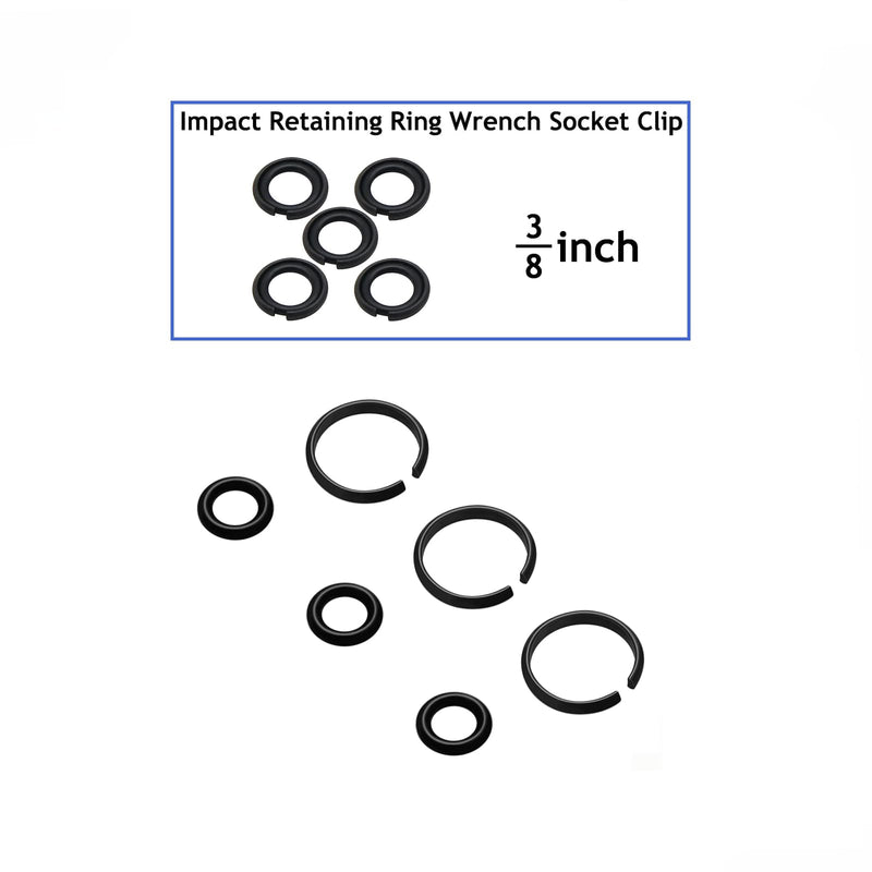 3/8" Impact Retaining Ring Clip Impact Friction Ring with O-Ring fits Type Impact Wrenchs, Square Drive Socket Retainer Ring（20 Sets/Pack）