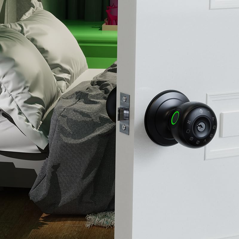 Fingerprint Door Lock,4 in 1 Smart Door Knob with Keypad Code,Biometric & App Control,Auto-Lock,Keyless Entry Door Locks for Bedroom,Home,Garage,Apartment,Office,Warehouse