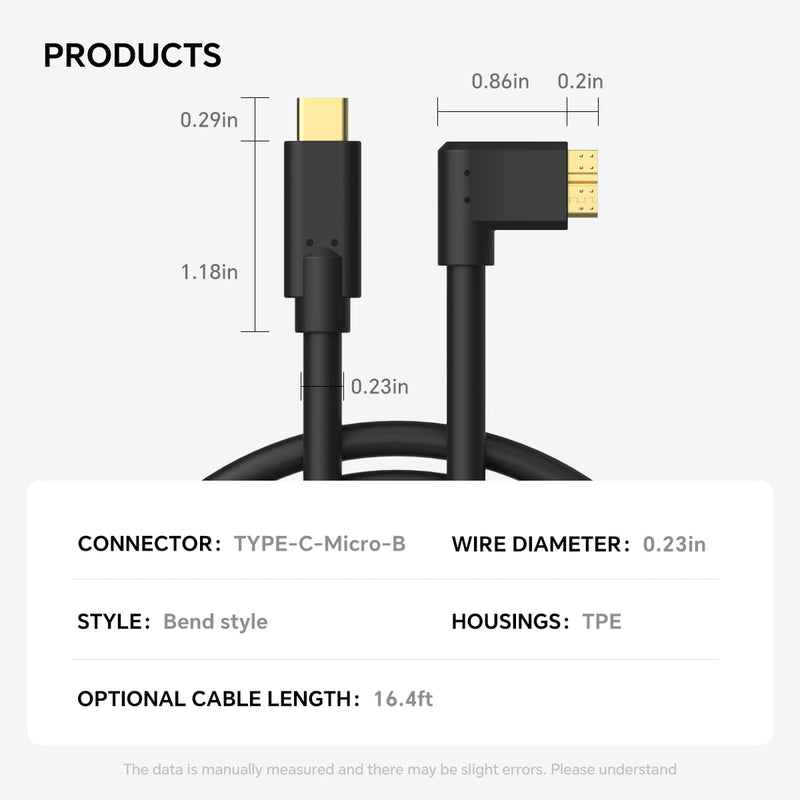 16.4ft USB C to Micro B Cable, 5Gbps High-Speed Data Transfer, USB Type-C to Micro B Camera & External Hard Drive Cable for Canon EOS 1DX2/ 5D4/ 5DS Nikon D850/ D810, WD, Seagate, Toshiba HDD 16.4ft