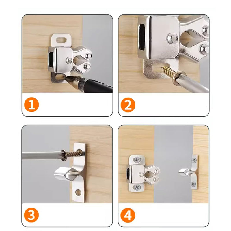 6 Pack Cabinet Latch - Double Roller Catch Hardware for Cupboard Closet Kitchen Cabinet Door Latches and RV Cabinet, Silver