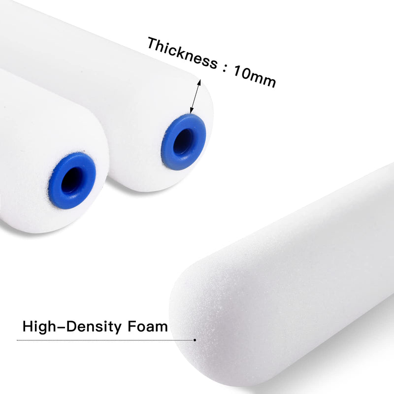 Mister Rui Foam Paint Roller, 10 Pack 4 Inch Small Paint Roller Covers, High Density Foam Paint Roller, Mini Rollers for Painting Walls, Cabinets, Cupboards, Doors 10 Pcs 4" Double-rounded