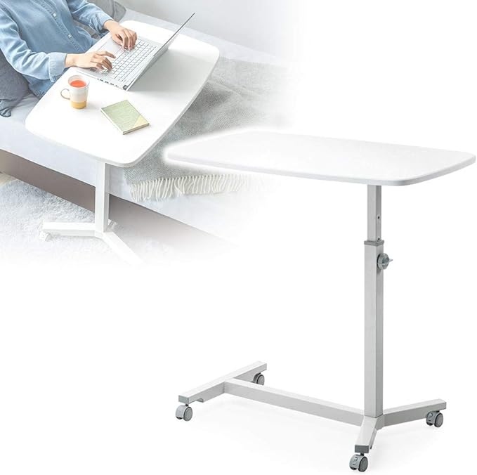 eSupply EEX-SDK01 Bed Table, Side Table, Large Tabletop, Height Adjustable, Casters, Nursing Care, Hospital, White - NewNest Australia