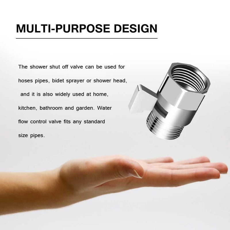 Shower Shut Off Valve G1/2" Brass Shower Head Flow Control Valve with Handle Lever G1/2 Universal Size for Shower Arm and Hose Silver