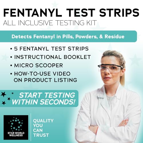 Fentanyl Test Strips Kit with Quick Results, 5 Pack, Testing for Liquid and Powder Substances, Rapid Response for Liquids, Powders and Pills, 10mg Micro Scooper Included