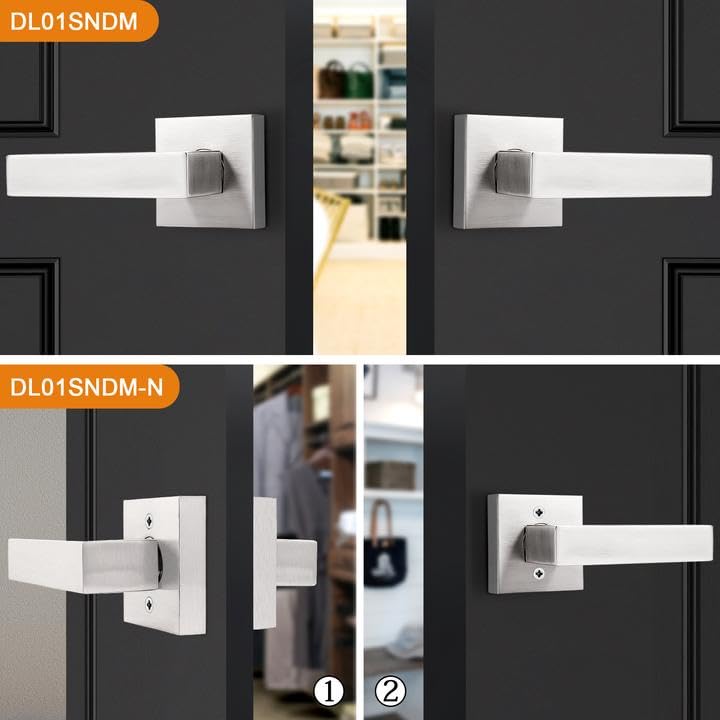 Probrico 4 Pack Half Dummy Door Handles in Satin Nickel, Non-Turning Function Door Levers Set,Square Bar Modern Style,Single Dummy,Universal Handing,Heavy Duty Brushed Nickel