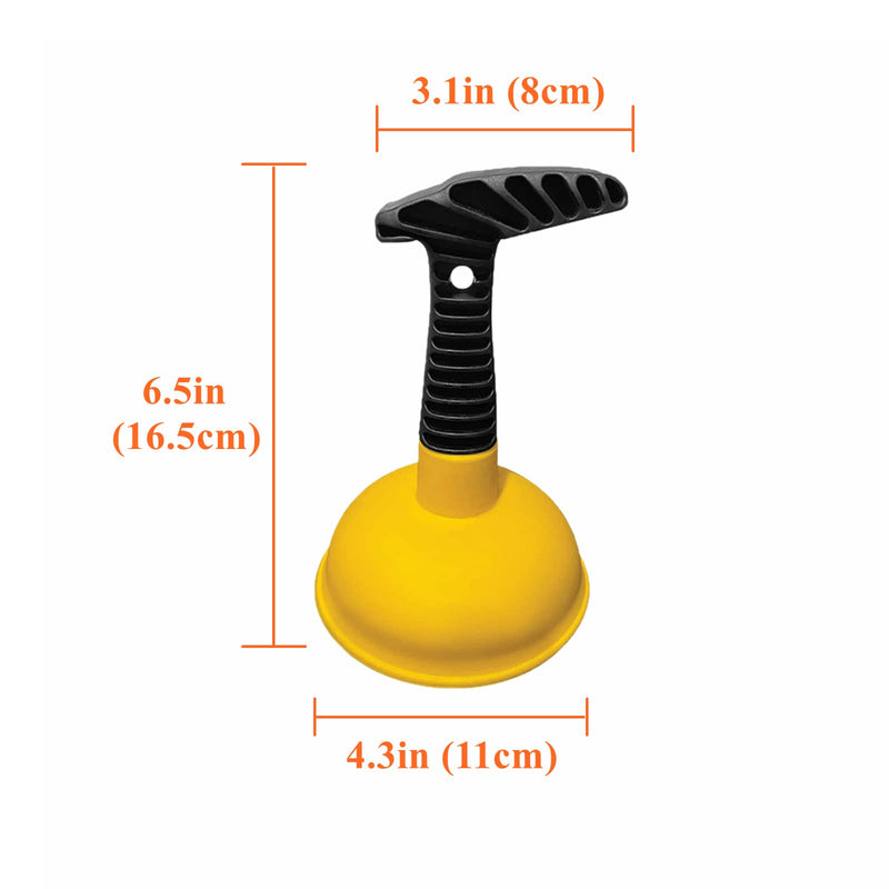 Sink Plunger, Easy to use Mini Plunger with Short Handle, Powerful Plunger Unclogging Tool for Kitchen Sink, Shower, Bathroom Drains, Bath, Yellow