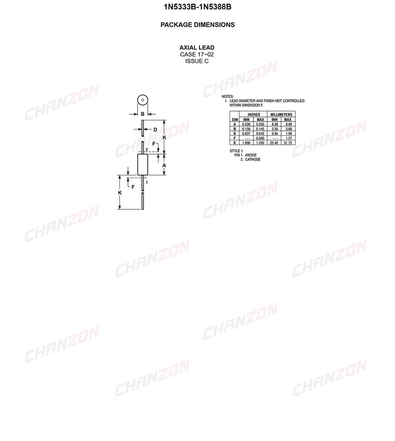 (Pack of 20 Pcs) Chanzon 1N5349B 5W 12V Zener Diode 1N5349 12V T-18 (CASE17-02) Axial Power Diodes [1] 1N5349B