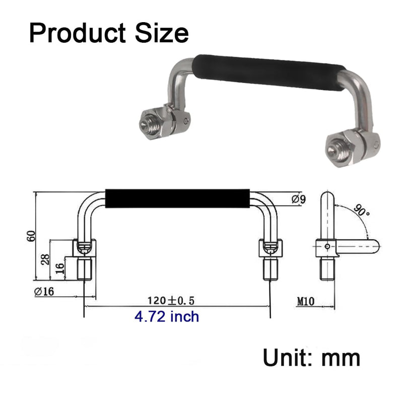 304 Stainless Steel Folding Handle 90 Degree Folding Solid Pull Handle with Rubber, Electric Cabinet Handle Industrial Cabinet Handle, Toolbox Handle (with Nut, Hole Center 4.72 in) With Nut