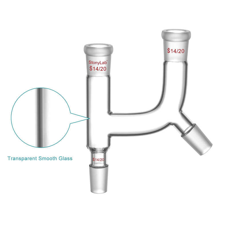 stonylab Borosilicate Glass Claisen Adapter, Four 14/20 Joints Claisen Distillation Adapter for Laboratory
