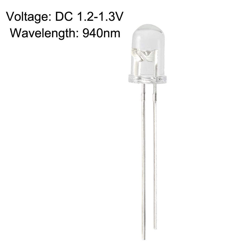 uxcell 100pcs 5mm 940nm Infrared Emitter Diode DC1.2-1.3V LED IR Emitter Light Emitting Diodes Clear Round Head