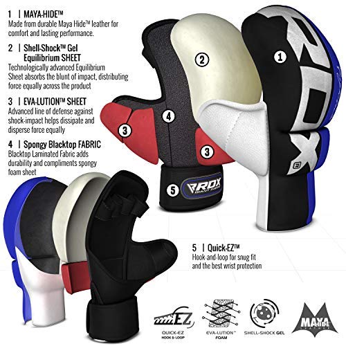 RDX MMA Sparring Gloves Martial Arts, Muay Thai, Kickboxing, Ventilated Open Palm for Grappling, Karate Mitts for Adults Blue Large