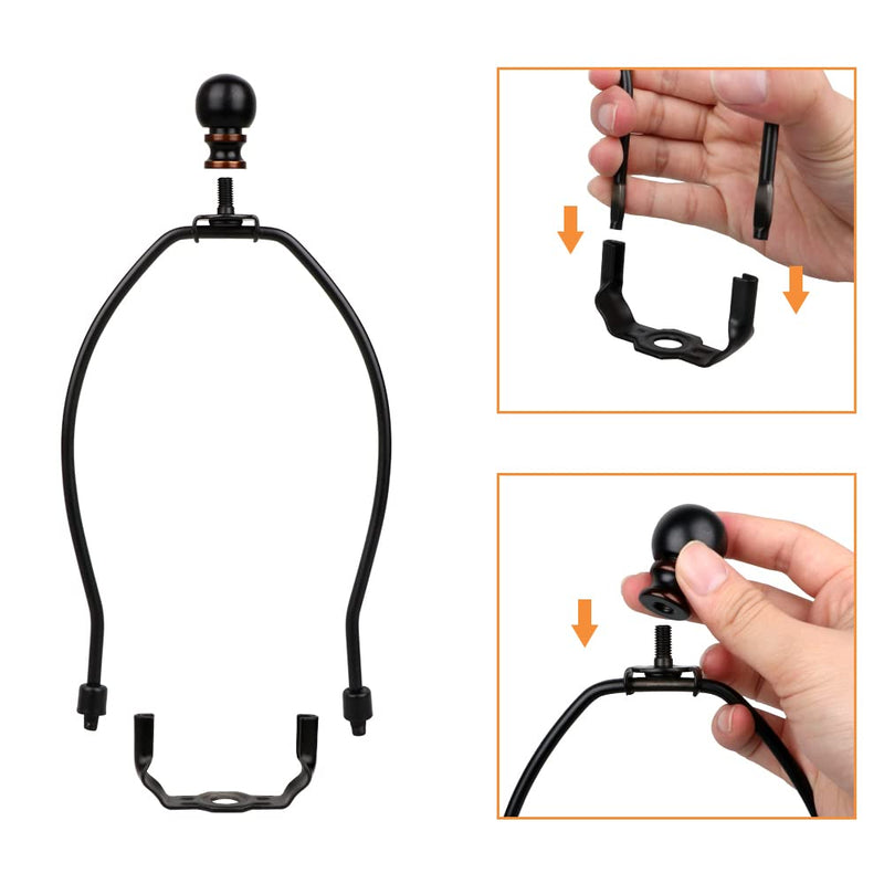 Helunsi 8 Inch Lamp Harp, 2 Set Black Lamp Shade Harp Holder with Finial, DIY Detachable Replacement Lampshade Adapter Harp Bracket Hardware for Table & Floor Lamps Accessories Parts Repair - Metal 8inch - 2Set
